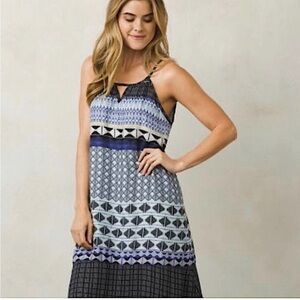 Geometric Patterned Blue and Black Dress